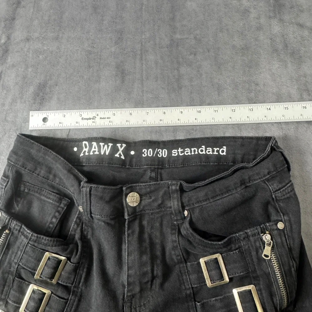 Raw X Moto Pants Mens 30/30 Black Buckle Zipper Streetwear Punk Goth Denim